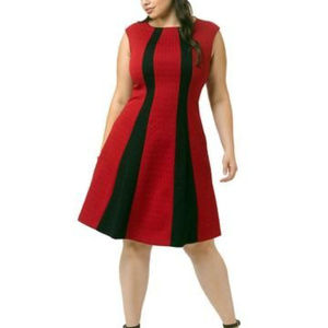 London Times Fit & Flare Dress in Black & Red 22W